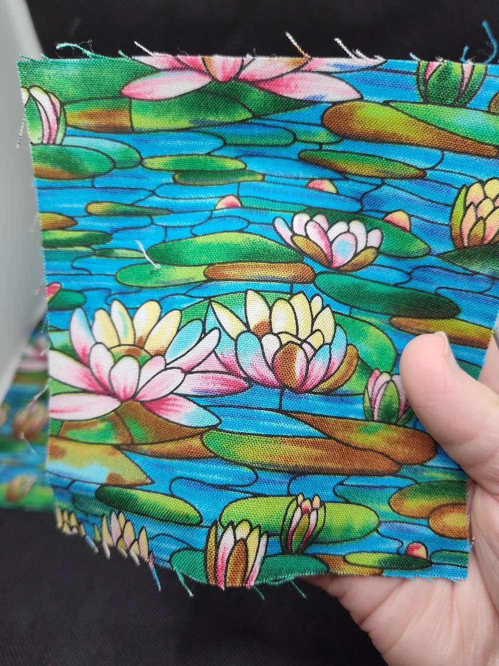 5 4.50 Floral Water Lily Cotton Fabric Squares - Blue Green